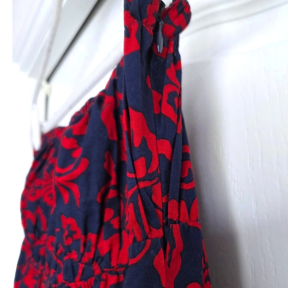 Anthro Sundry Aloha Floral Strapless Maxi Dress Navy Red Smock Tier Cotton Sz M - Picture 8 of 8